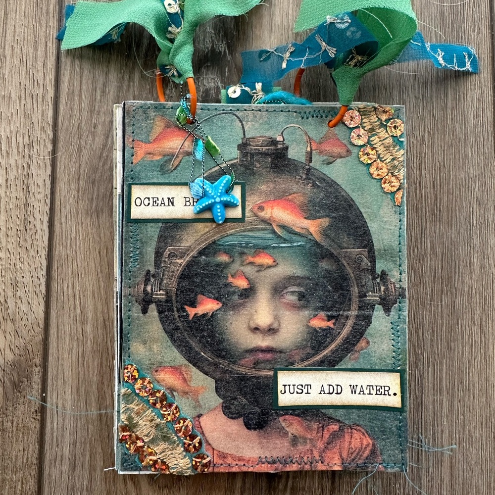 Artistic Journal with Green and Blue Ribbons